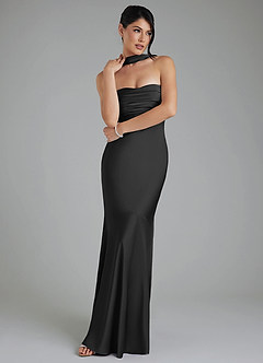 Azazie Marryn Brautjungfernkleider Meerjungfrau-Linie Herzausschnitt Stretch-Satin Kleid Schwarz image5