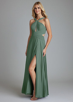 Azazie Hosanna Bridesmaid Dresses Eucalyptus A-Line Pleated Chiffon Dress image5