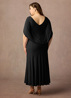 Azazie Bellona Moeder van de bruid jurken Kolom Jurk van Luxe gebreid Boothals Zwart image9