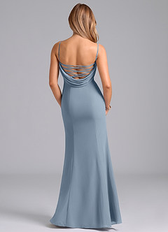 Azazie Wynni Vestidos de damas de honor Vestido de Azul Polvoriento de Gasa de Corte Sirena con Corsé image6