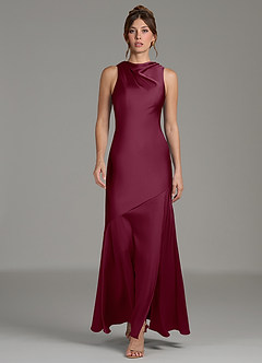 Azazie Kiara Bridesmaid Dresses Mulberry Mermaid Pleated Stretch Satin Dress image5