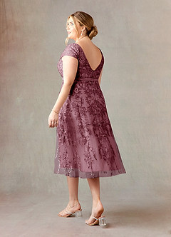 Azazie Sanna Mère de la mariée Robes Robe Trapèze en Tulle Dentelle à encolure dégagée Mauve Vintage image10