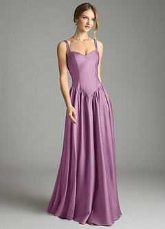 Azazie Evadina Suknie dla druhen Linia A Gorset Satyna elastyczna Do ziemi Sukienka image1