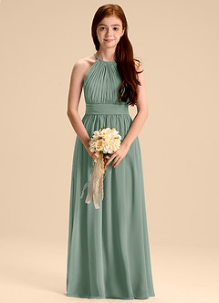 Azazie Malone Junior A-Linie Plissee Chiffon Kleid Silberner Salbei image3