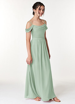 Azazie Alivia Junior Agave A-Line Off the Shoulder Chiffon Dress image3