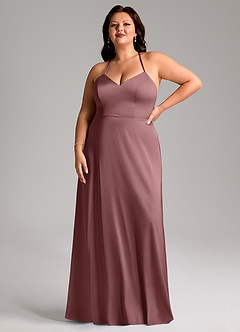 Azazie Mei Bridesmaid Dresses Vintage Mauve A-Line V-Neck Stretch Satin Dress image7
