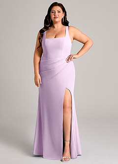 Azazie Mero Bridesmaid Dresses Frosted Lilac Sheath Pleated Chiffon Dress image9