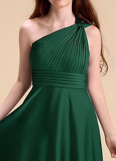 Azazie Charlize Junior Vestido de Verde Oscuro de Satén Elástico de Corte en A con Plisado image7