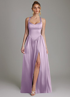 Azazie Francis Bridesmaid Dresses Frosted Lilac A-Line Corset Stretch Satin Dress image1