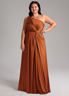 Azazie Brooke Bridesmaid Dresses Cinnamon A-Line One Shoulder Stretch Satin Dress image14