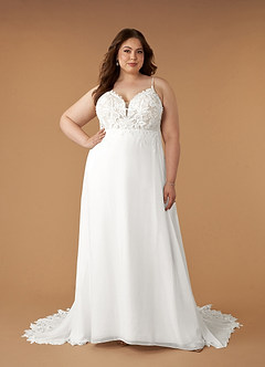 Azazie Kimmarie Abiti da Sposa Abito A-Line in Chiffon con Scollo a V e Paillettes Bianco Diamante Champagne image9