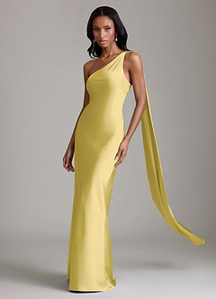 Azazie Galinda Suknie dla druhen Syrena Jedno ramię Satyna elastyczna Do ziemi Sukienka image1