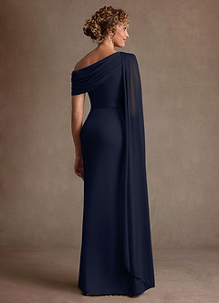 Azazie Bassi Klänningar till brudens mor Klä Sjöjungfru i Maska Av axeln Mörk Marinblå image2