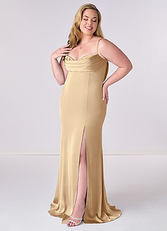 Barbie ♥ Azazie Bridesmaid Dresses Champagne Mermaid Corset Stretch Satin Dress image9