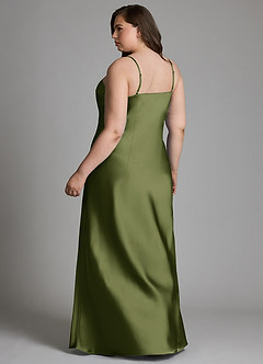 Azazie Jaleesa Robes de demoiselle d'honneur Robe Fourreau en Satin extensible Col haut Olive image8
