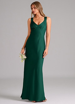 Azazie Kamila Robes de demoiselle d'honneur Robe Trapèze en Satin extensible Plissée émeraude image5