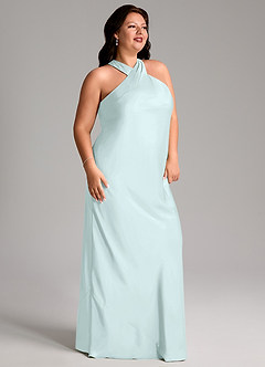 Azazie Doretta Bridesmaid Dresses Sea Glass Mermaid Pleated Stretch Satin Dress image10