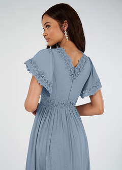 Azazie Tulum Vente finale Robe A-ligne en Viscose Dentelle Bleu Poussiéreux image5