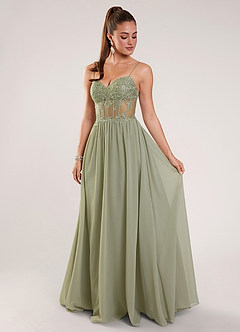 Thalyago Dusty Sage Beading Lace Satin Faced Chiffon Prom Dress image6