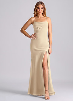 Azazie Grata Brudtärnklänningar Klä av Sjöjungfru i Chiffong Plisserad Champagne image6