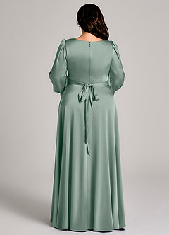 Azazie Leonia Jurken voor bruidsmeisjes Jurk van Stretch Satijn met A-Lijn Lange mouw Zilveren Salie image13