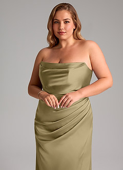 Azazie Leonis Bridesmaid Dresses Moss Green Mermaid Pleated Stretch Satin Convertible Dress image11