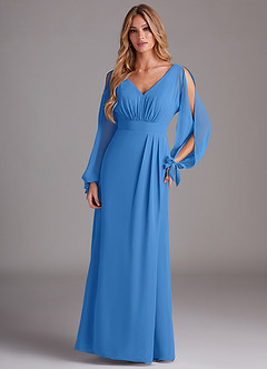 Azazie Matilda Robes de demoiselle d'honneur Robe Trapèze en Mousseline de soie Manche longue Geai Bleu image3