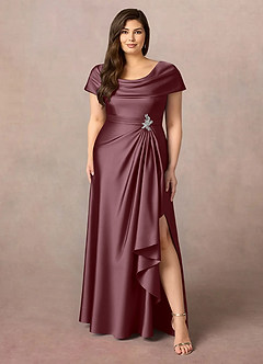 Azazie Branford Abiti per la Madre della Sposa Abito A-Line in Raso Elasticizzato Plissettato Sangria image9