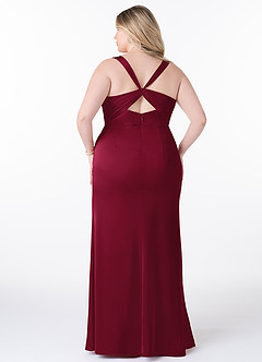 Azazie Mero Bridesmaid Dresses Burgundy Sheath Pleated Stretch Satin Dress image8
