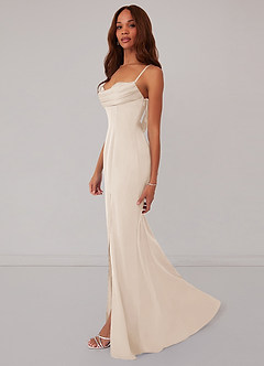 Barbie ♥ Azazie Bridesmaid Dresses White Alabaster Mermaid Corset Stretch Satin Dress image4
