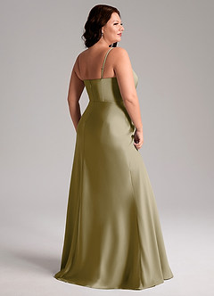 Azazie Lidia Bridesmaid Dresses Moss Green Mermaid Side Slit Stretch Satin Dress image13