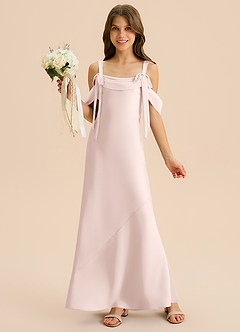 Azazie Bellalina Junior Blushing Pink Mermaid Pleated Stretch Satin Dress image1