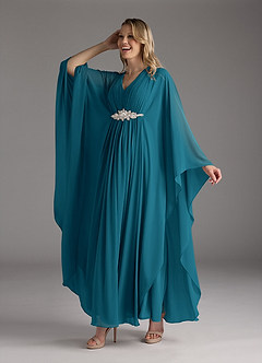 Azazie Drew Mother of the Bride Dresses Ink Blue A-Line Pleated Chiffon Dress image1