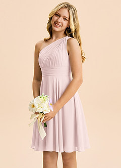Azazie Charlize Junior Blushing Pink A-Line Pleated Chiffon Dress image3