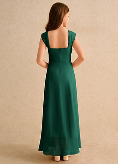 Azazie Oasis Junior Formal Flower Girl Dresses Emerald A-Line Pleated Chiffon Dress image2