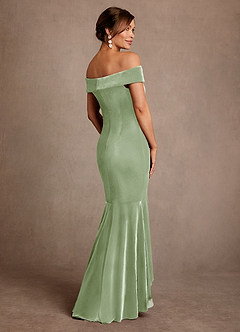 Azazie Billings Mother of the Bride Dresses Dusty Sage Mermaid Off the Shoulder Velvet Dress image3