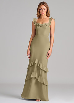 Azazie Marilynn Final Sale Moss Green Mermaid Off the Shoulder Chiffon Dress image1