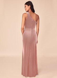 Azazie Argan Bridesmaid Dresses A-Line One Shoulder Pleated Velvet Floor-Length Dress image5