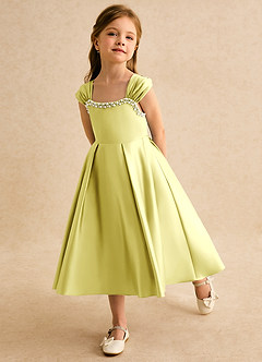 Azazie Yosemite Robe Demoiselle D'honneur Fillette Robe Princesse en Mat Satiné Encolure en Forme de Cœur Sorbet Citron image6