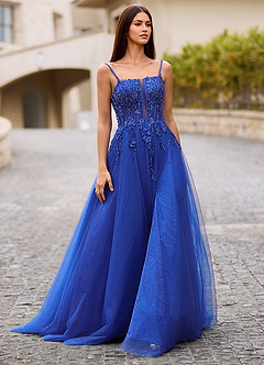 Veila Royal Blue Applique Tulle Prom Dress image3