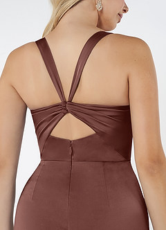 Azazie Mero Vestidos de damas de honor Vestido de Expresado de Satén Elástico de Corte Recto con Plisado image5