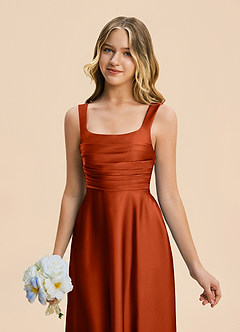 Azazie Azaria Junior A-Linie Plissee Stretch-Satin Kleid Paprika image7