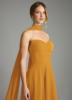 Azazie Ayla Abiti da Damigella Abito A-Line in Chiffon Scollo a Cuore Caramello image6