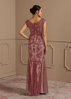 Azazie Melena Mother of the Bride Dresses Desert Rose Champagne Mermaid Lace Tulle Dress image4