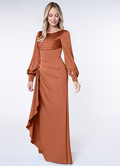 Azazie Raye Bridesmaid Dresses Cedar Rose Mermaid Long Sleeve Stretch Satin Dress image3