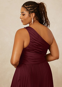 Christian Siriano Bridal for Azazie 1008 Bridesmaid Dresses Cabernet A-Line One Shoulder Stretch Satin Dress image15