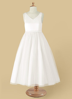 Azazie Marybell Flower Girl Dresses Ivory A-Line Bow Tulle Dress image9