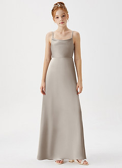 Azazie Shale Junior Silver A-Line Stretch Satin Dress image3