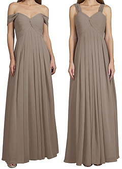 Azazie Kaitlynn Bridesmaid Dresses Taupe Empire Ruched Chiffon Convertible Dress image8