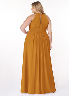 Azazie Bonnie Bridesmaid Dresses Butterscotch A-Line Keyhole Ruched Chiffon Dress image7